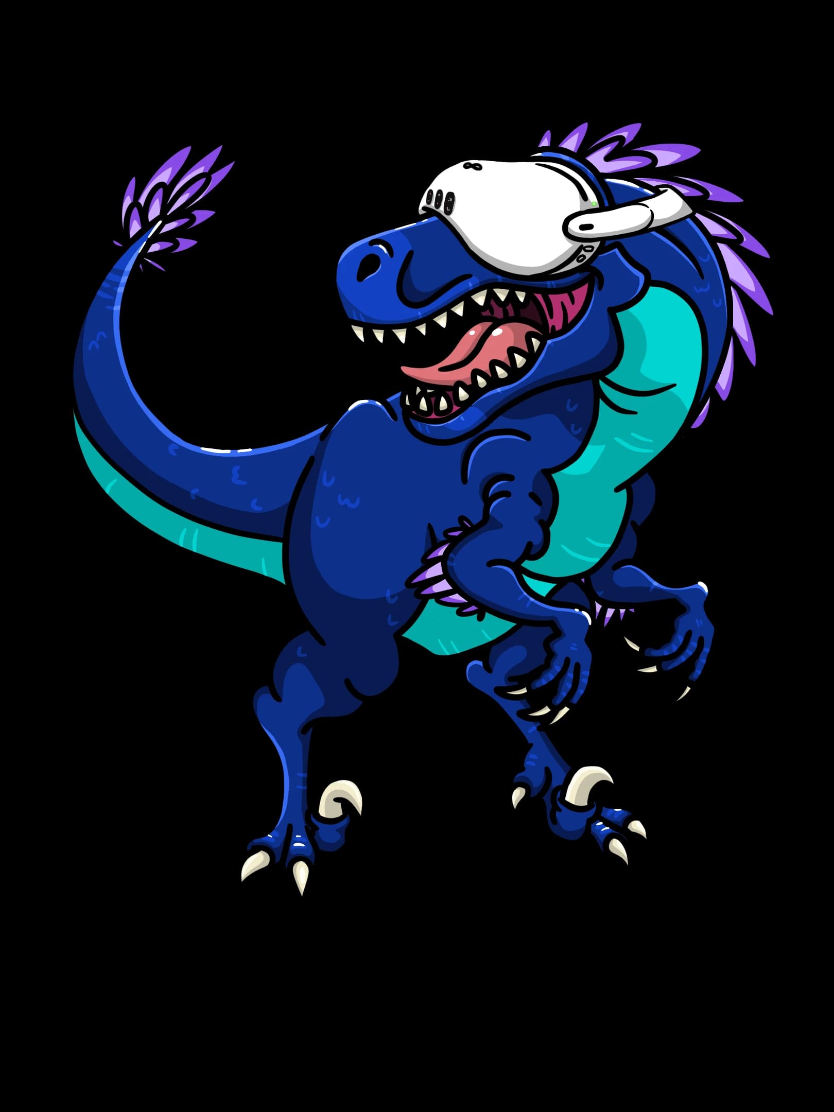Rize, the VHCS raptor mascot, wearing a VR headset.